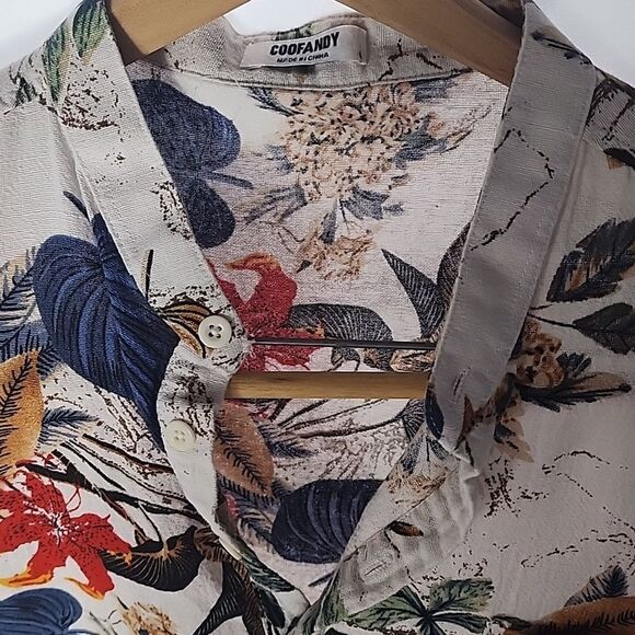 Coofandy Cotton Linen Blend Size L Men's Short Sleeve Tropical Henley - Picture 5 of 7